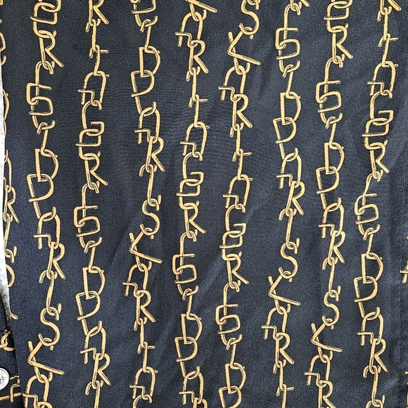 Karl Lagerfeld Logo Chain Blouse Black Gold Long Sleeve Button Up Shirt - Picture 4 of 8